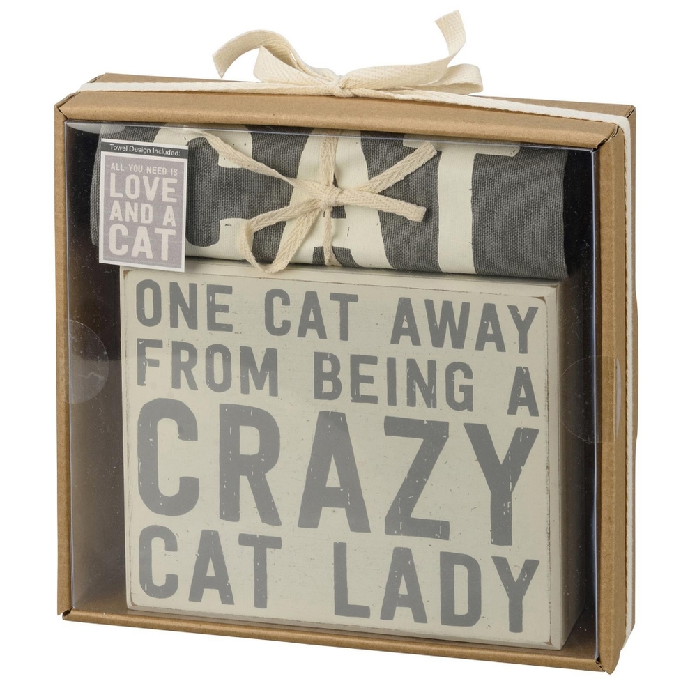 Towel Sign Gift Boxed Set Crazy Cat Lady Cotton Kitchen Dish Hand Kitten Kitty